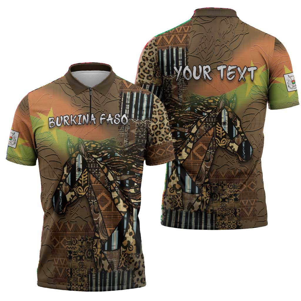 Personalized Burkina Faso Zipper Polo Shirt African Tribal Horse Patchwork Style - Wonder Print Shop