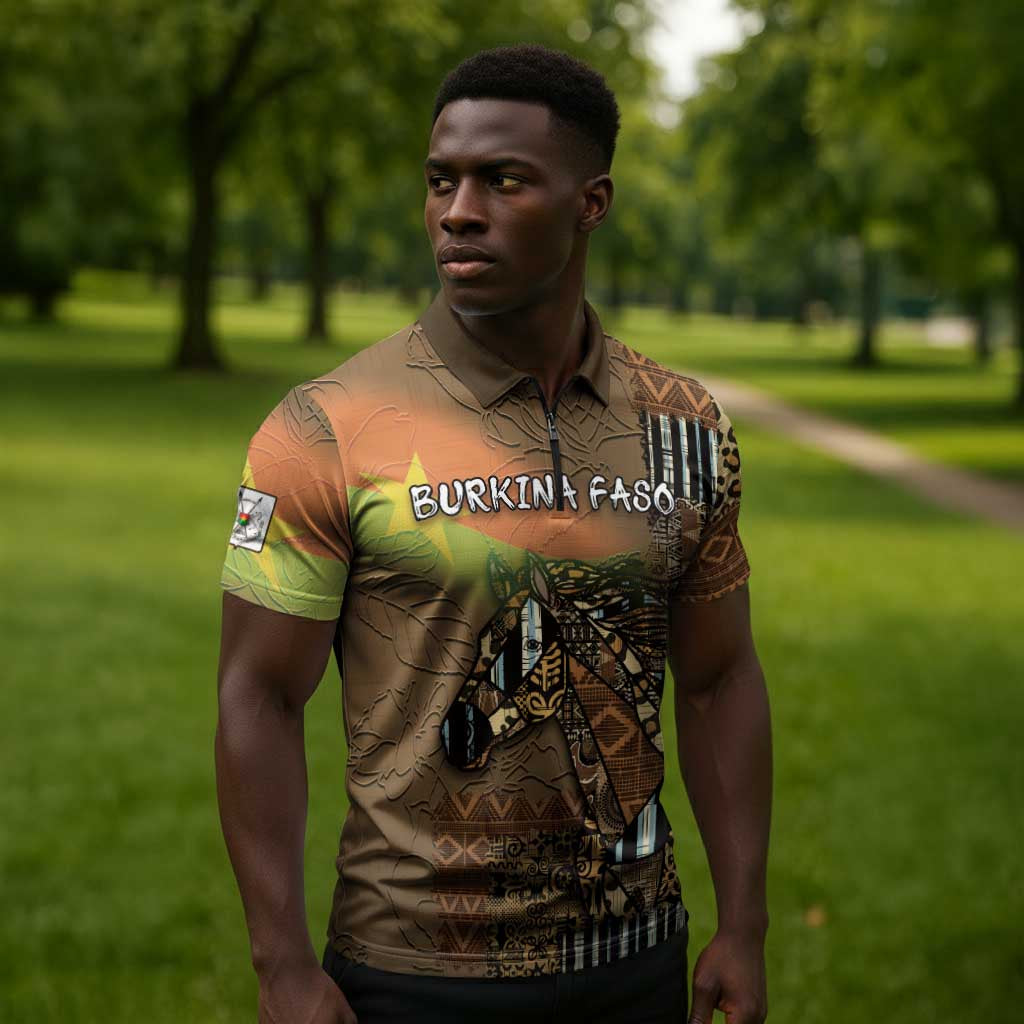 Personalized Burkina Faso Zipper Polo Shirt African Tribal Horse Patchwork Style - Wonder Print Shop