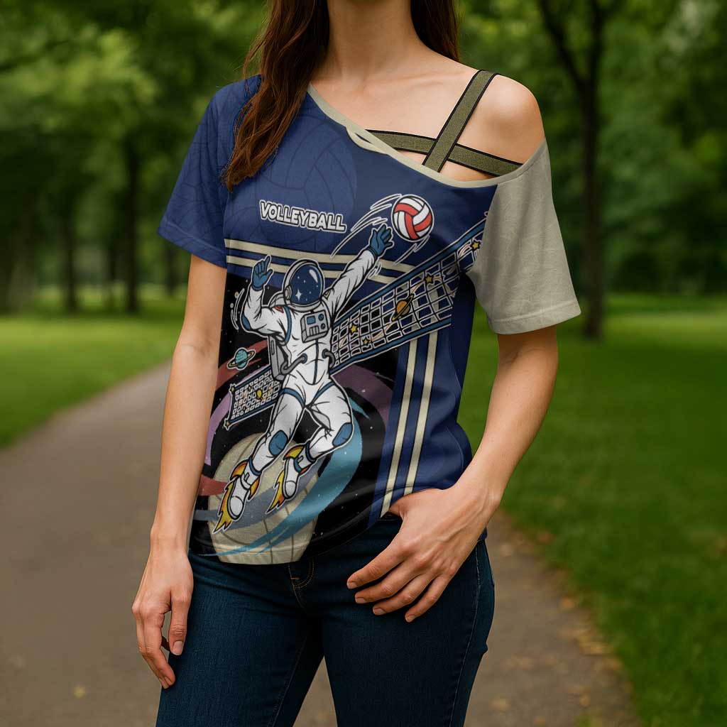 Custom Volleyball Cross Shoulder Shirt Astronaut Cosmic Spiker