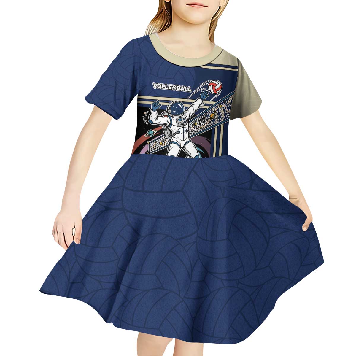 Custom Volleyball Kid Short Sleeve Dress Astronaut Cosmic Spiker