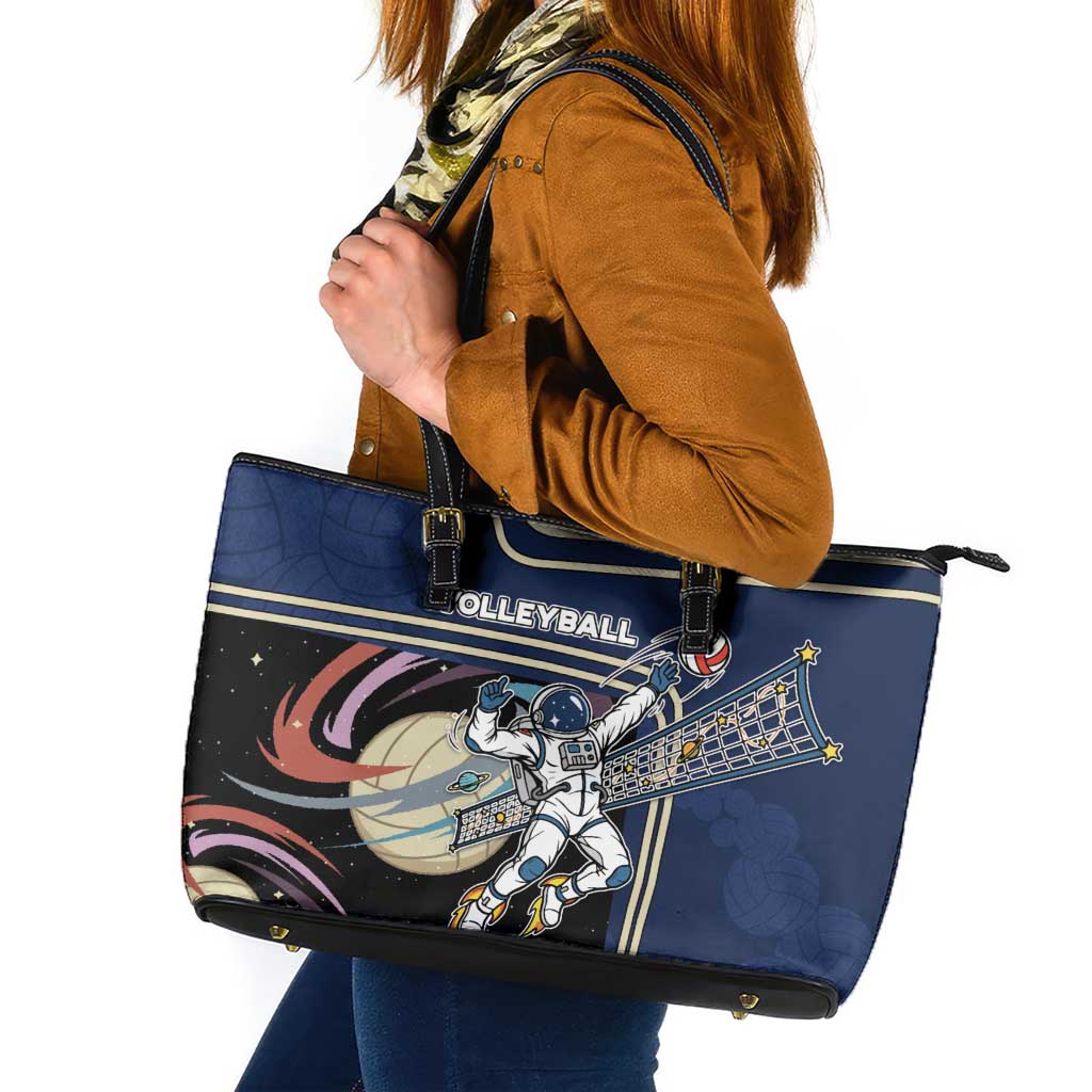 Volleyball Leather Tote Bag Astronaut Cosmic Spiker