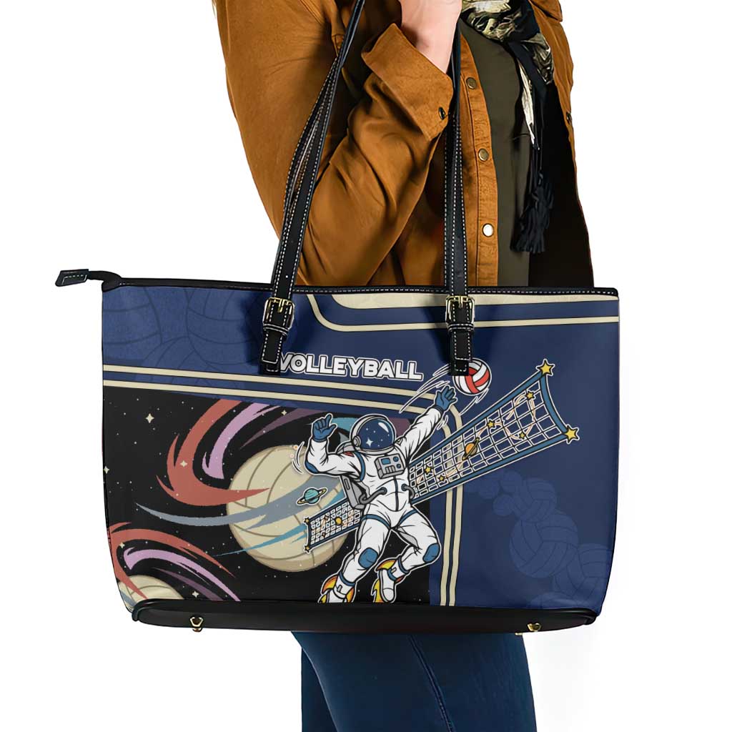 Volleyball Leather Tote Bag Astronaut Cosmic Spiker