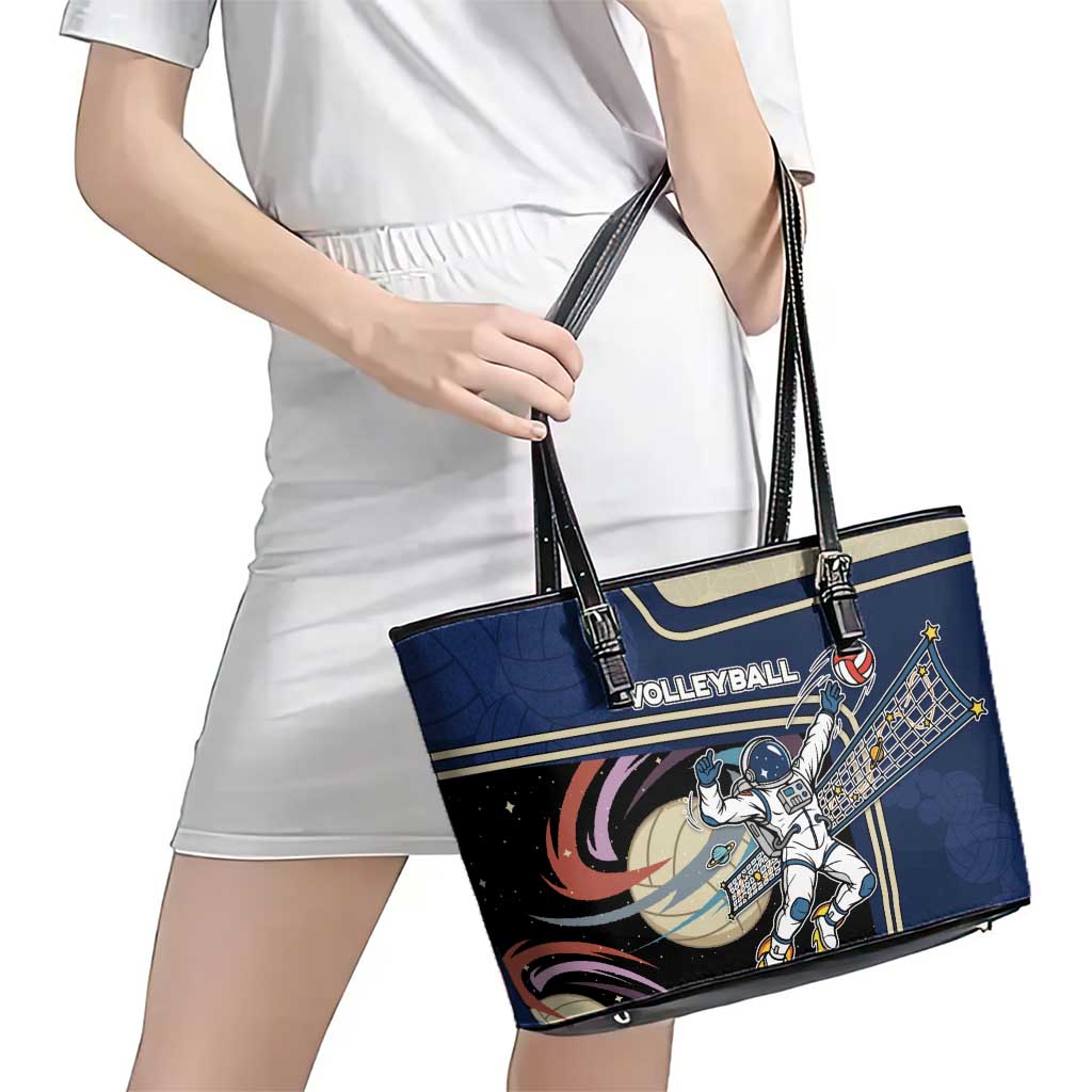 Volleyball Leather Tote Bag Astronaut Cosmic Spiker