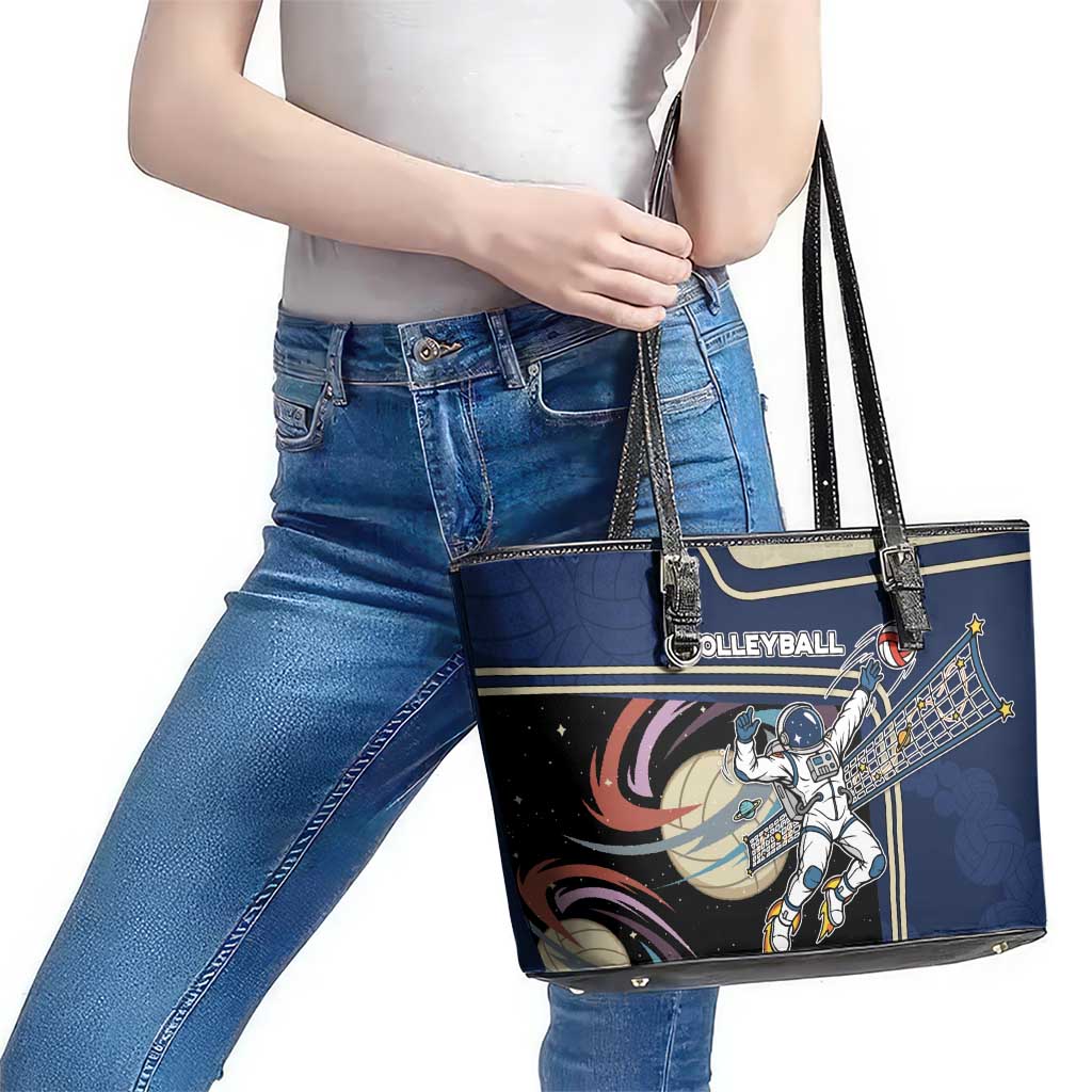 Volleyball Leather Tote Bag Astronaut Cosmic Spiker
