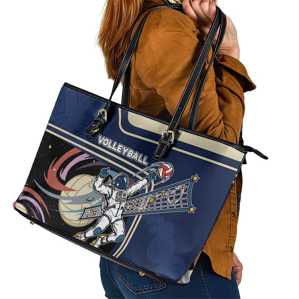Volleyball Leather Tote Bag Astronaut Cosmic Spiker