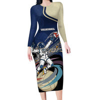 Custom Volleyball Long Sleeve Bodycon Dress Astronaut Cosmic Spiker