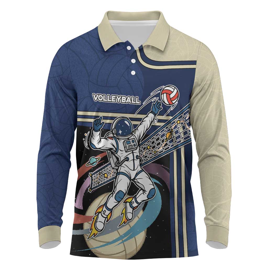 Custom Volleyball Long Sleeve Polo Shirt Astronaut Cosmic Spiker