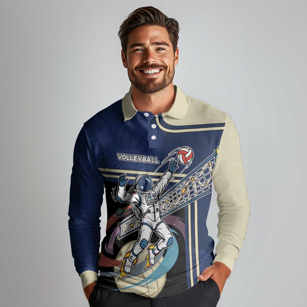 Custom Volleyball Long Sleeve Polo Shirt Astronaut Cosmic Spiker