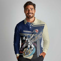 Custom Volleyball Long Sleeve Polo Shirt Astronaut Cosmic Spiker
