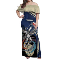 Custom Volleyball Off Shoulder Maxi Dress Astronaut Cosmic Spiker