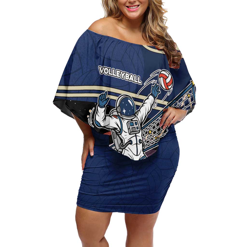 Custom Volleyball Off Shoulder Short Dress Astronaut Cosmic Spiker