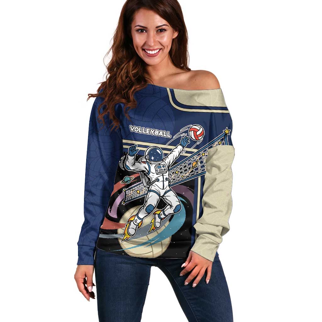 Custom Volleyball Off Shoulder Sweater Astronaut Cosmic Spiker