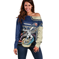 Custom Volleyball Off Shoulder Sweater Astronaut Cosmic Spiker