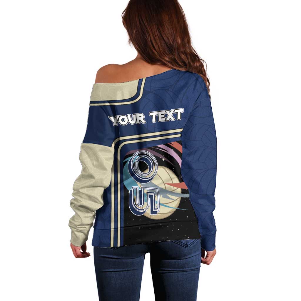 Custom Volleyball Off Shoulder Sweater Astronaut Cosmic Spiker