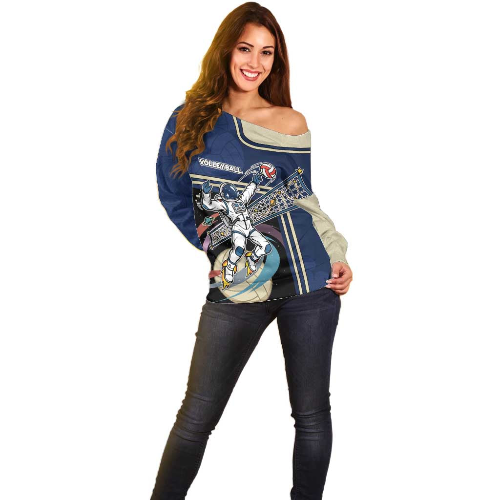 Custom Volleyball Off Shoulder Sweater Astronaut Cosmic Spiker