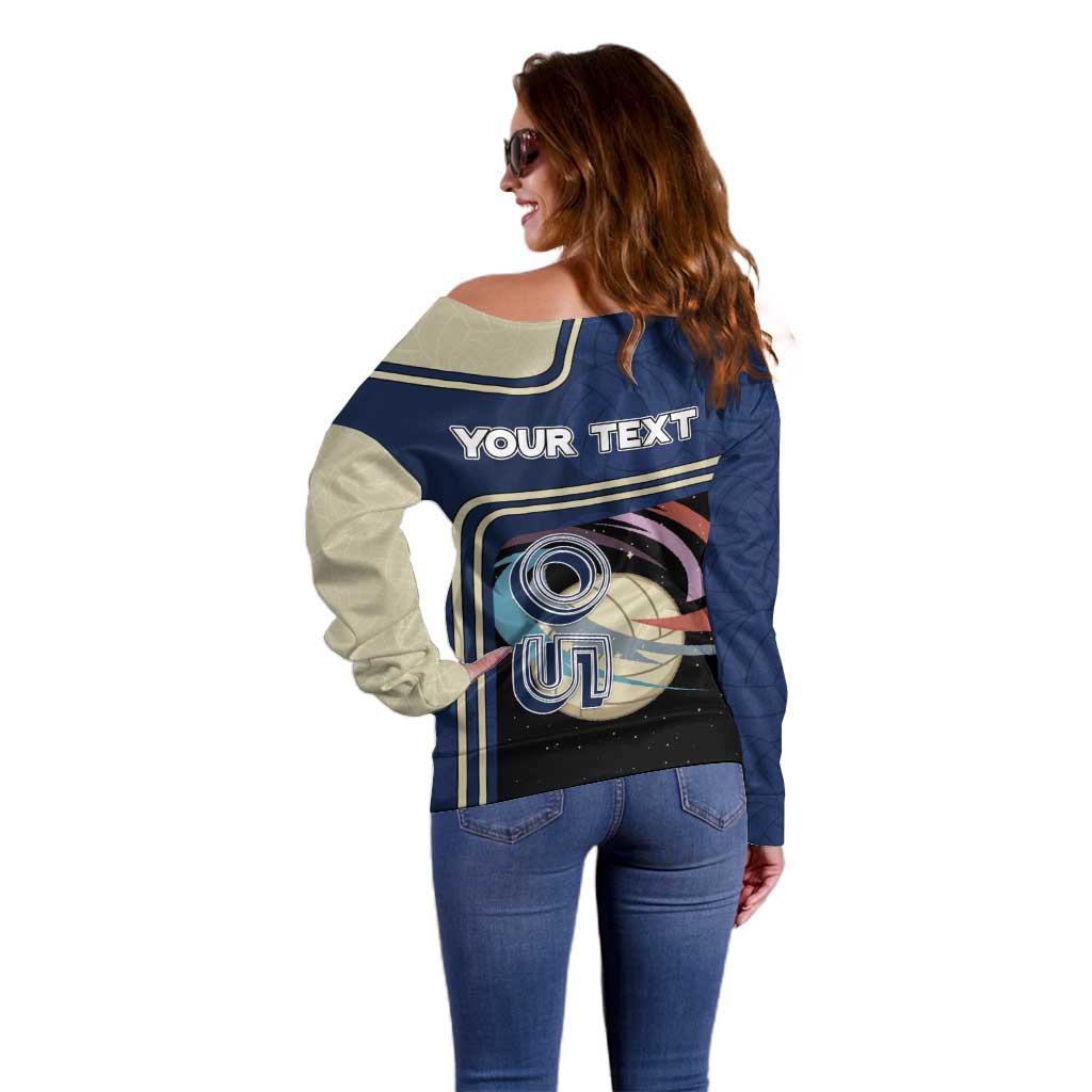 Custom Volleyball Off Shoulder Sweater Astronaut Cosmic Spiker