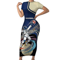 Custom Volleyball Short Sleeve Bodycon Dress Astronaut Cosmic Spiker