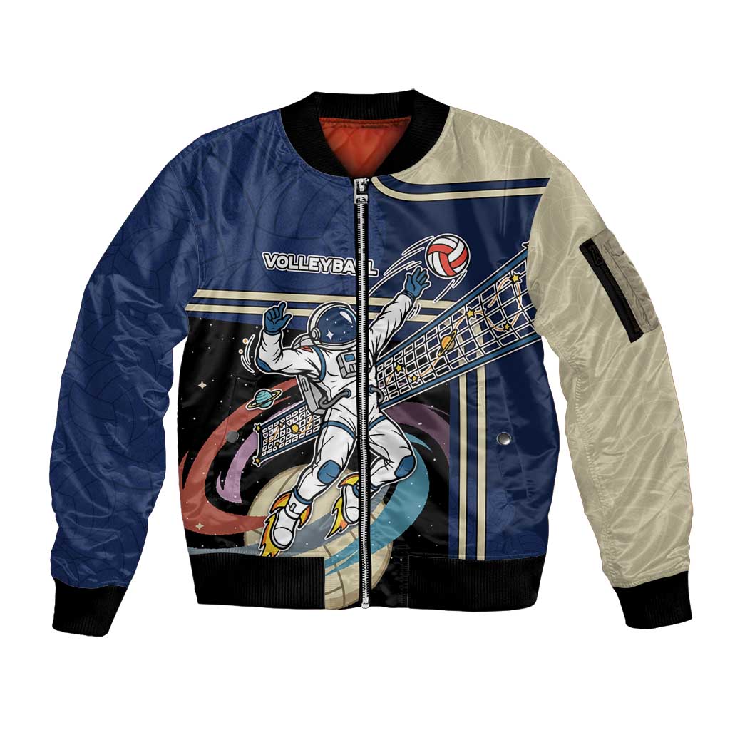 Custom Volleyball Sleeve Zip Bomber Jacket Astronaut Cosmic Spiker