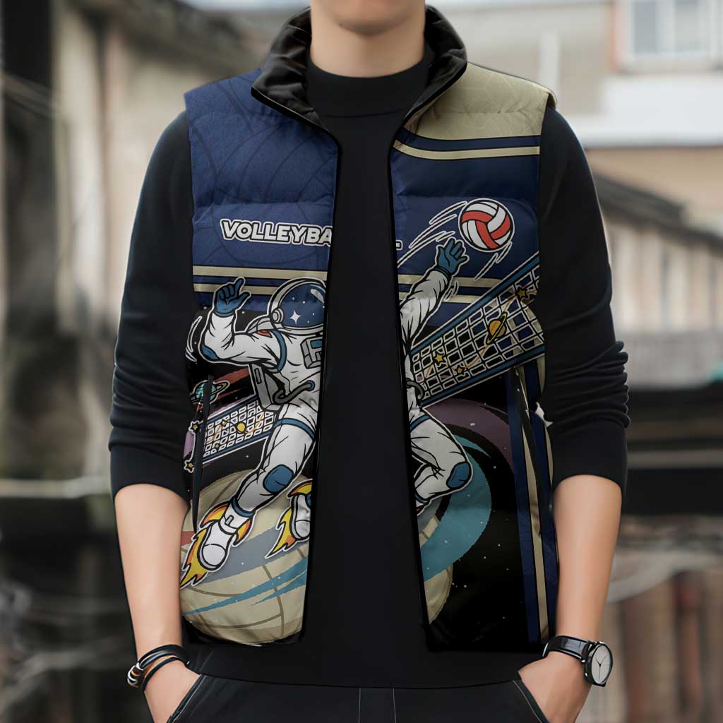 Custom Volleyball Sleeveless Puffer Jacket Astronaut Cosmic Spiker