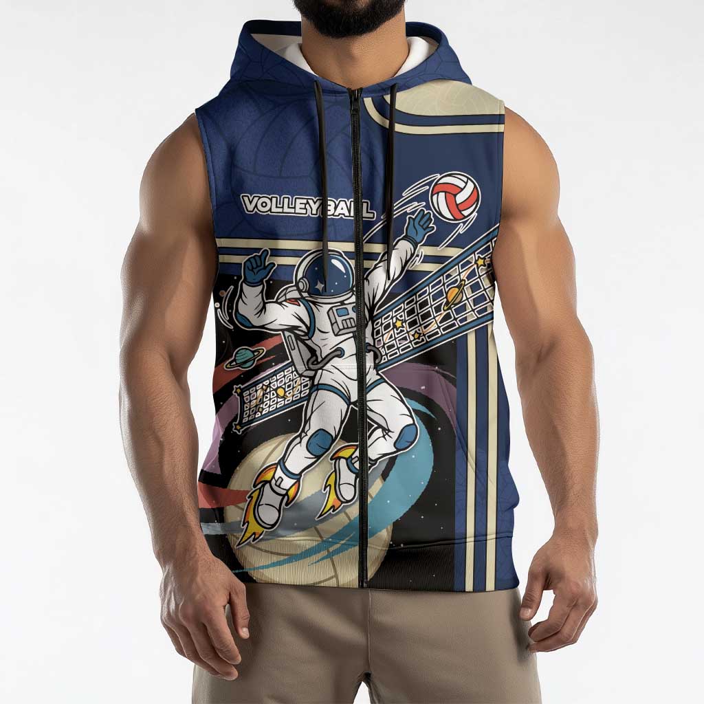 Custom Volleyball Sleeveless Zip Hoodie Astronaut Cosmic Spiker