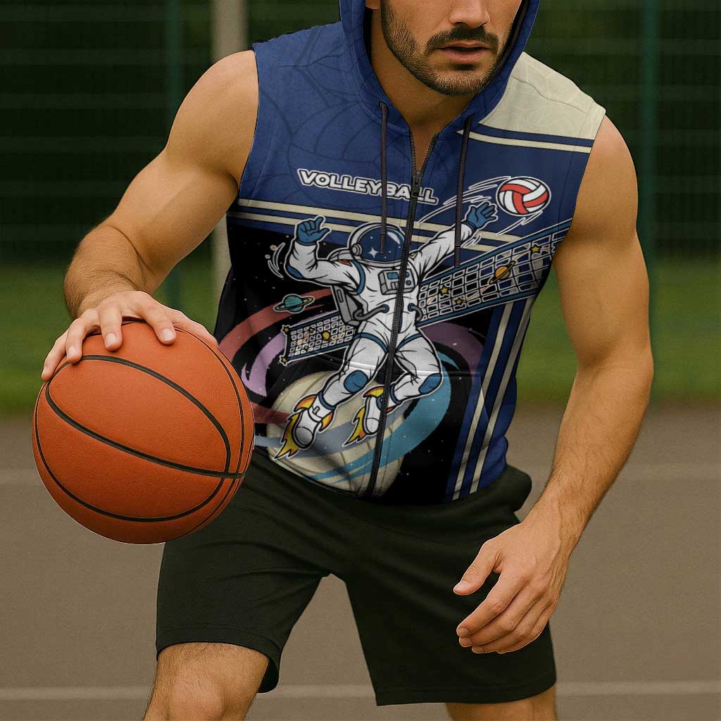 Custom Volleyball Sleeveless Zip Hoodie Astronaut Cosmic Spiker