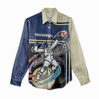 Custom Volleyball Women Casual Shirt Astronaut Cosmic Spiker