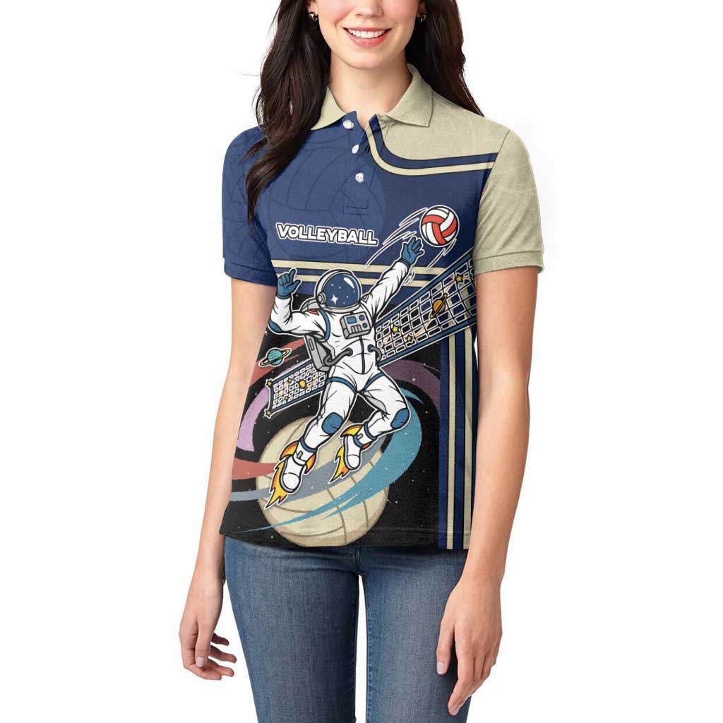 Custom Volleyball Women Polo Shirt Astronaut Cosmic Spiker