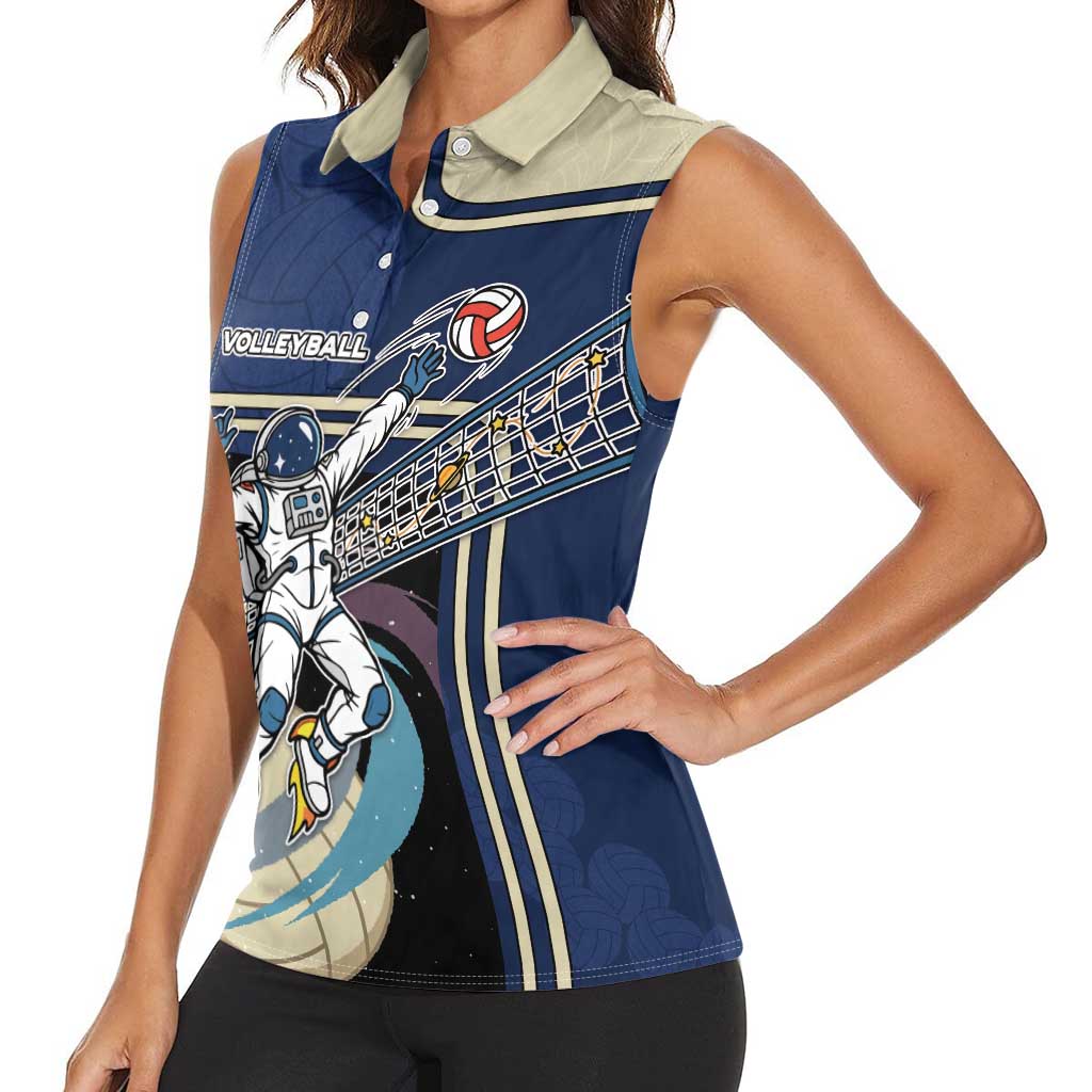 Custom Volleyball Women Sleeveless Polo Shirt Astronaut Cosmic Spiker