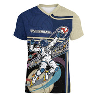 Custom Volleyball Women V-Neck T-Shirt Astronaut Cosmic Spiker