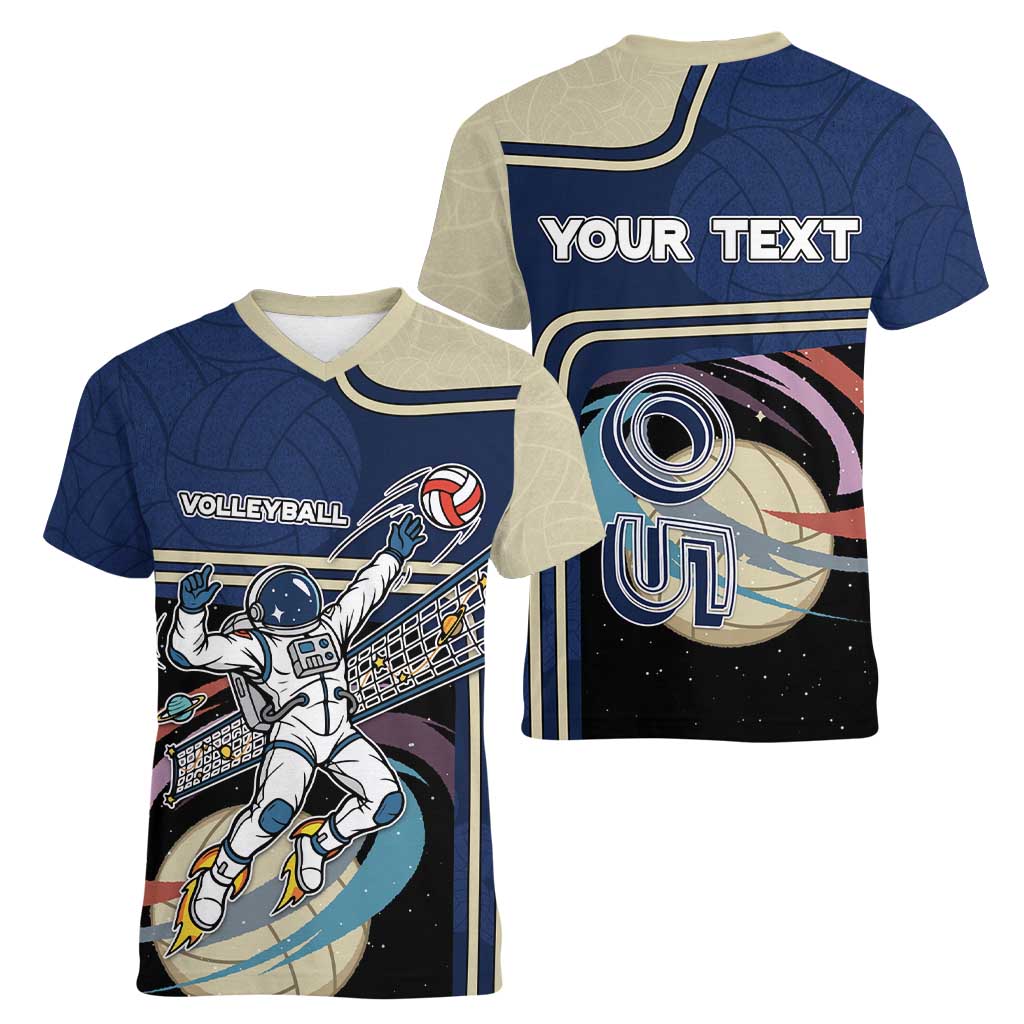 Custom Volleyball Women V-Neck T-Shirt Astronaut Cosmic Spiker
