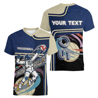 Custom Volleyball Women V-Neck T-Shirt Astronaut Cosmic Spiker