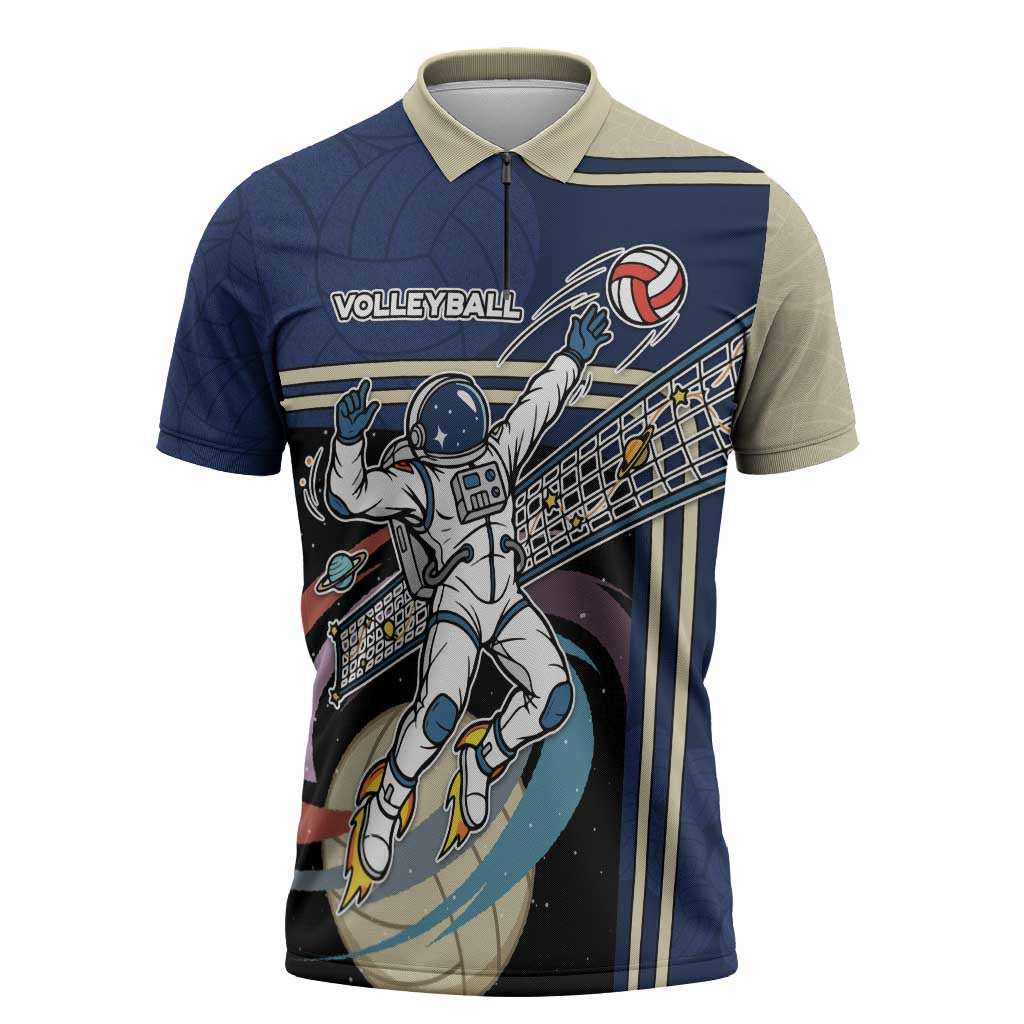 Custom Volleyball Zipper Polo Shirt Astronaut Cosmic Spiker