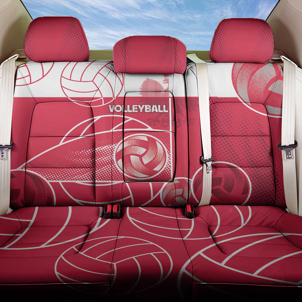 Poland Volleyball Back Car Seat Cover Halftone Dot Style