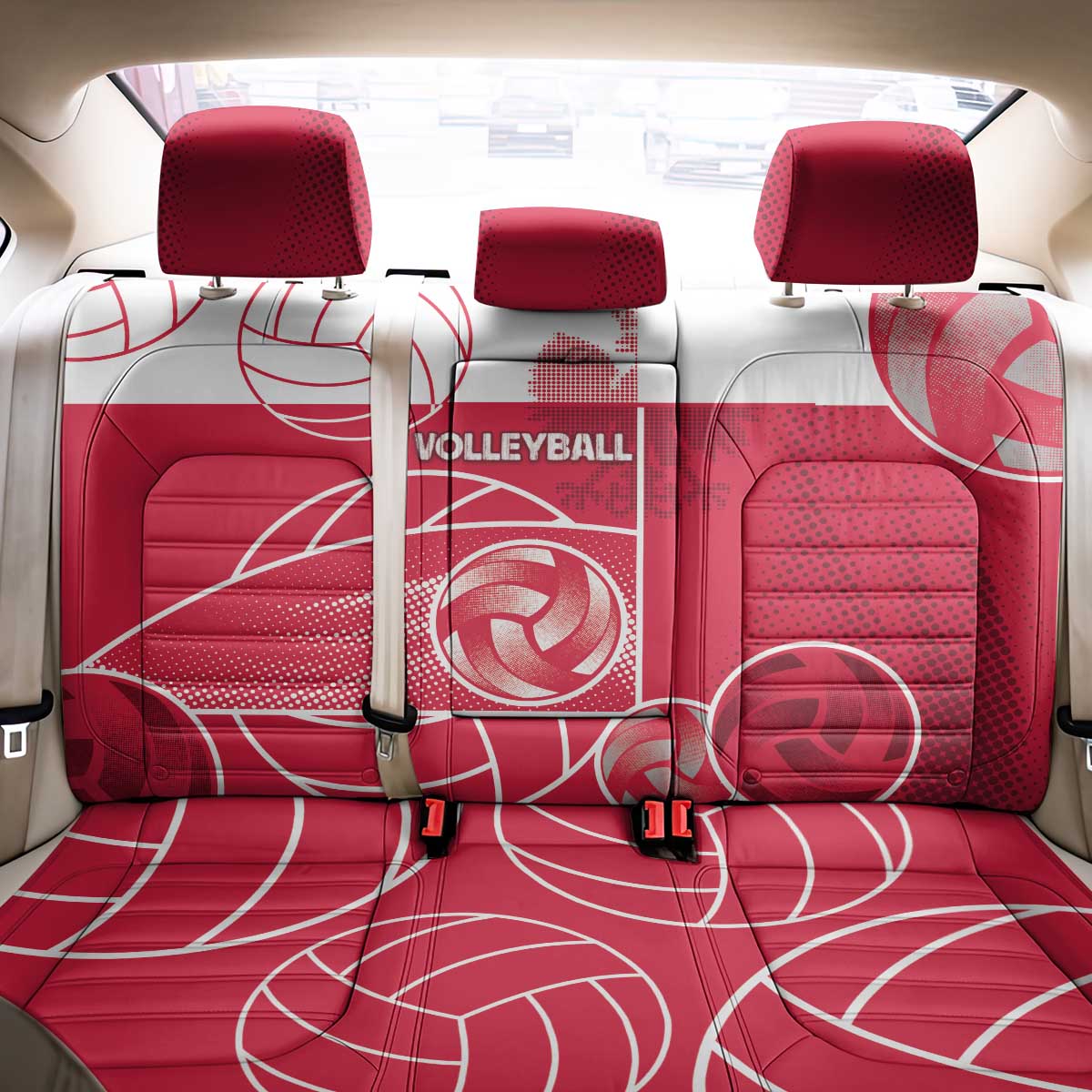 Poland Volleyball Back Car Seat Cover Halftone Dot Style