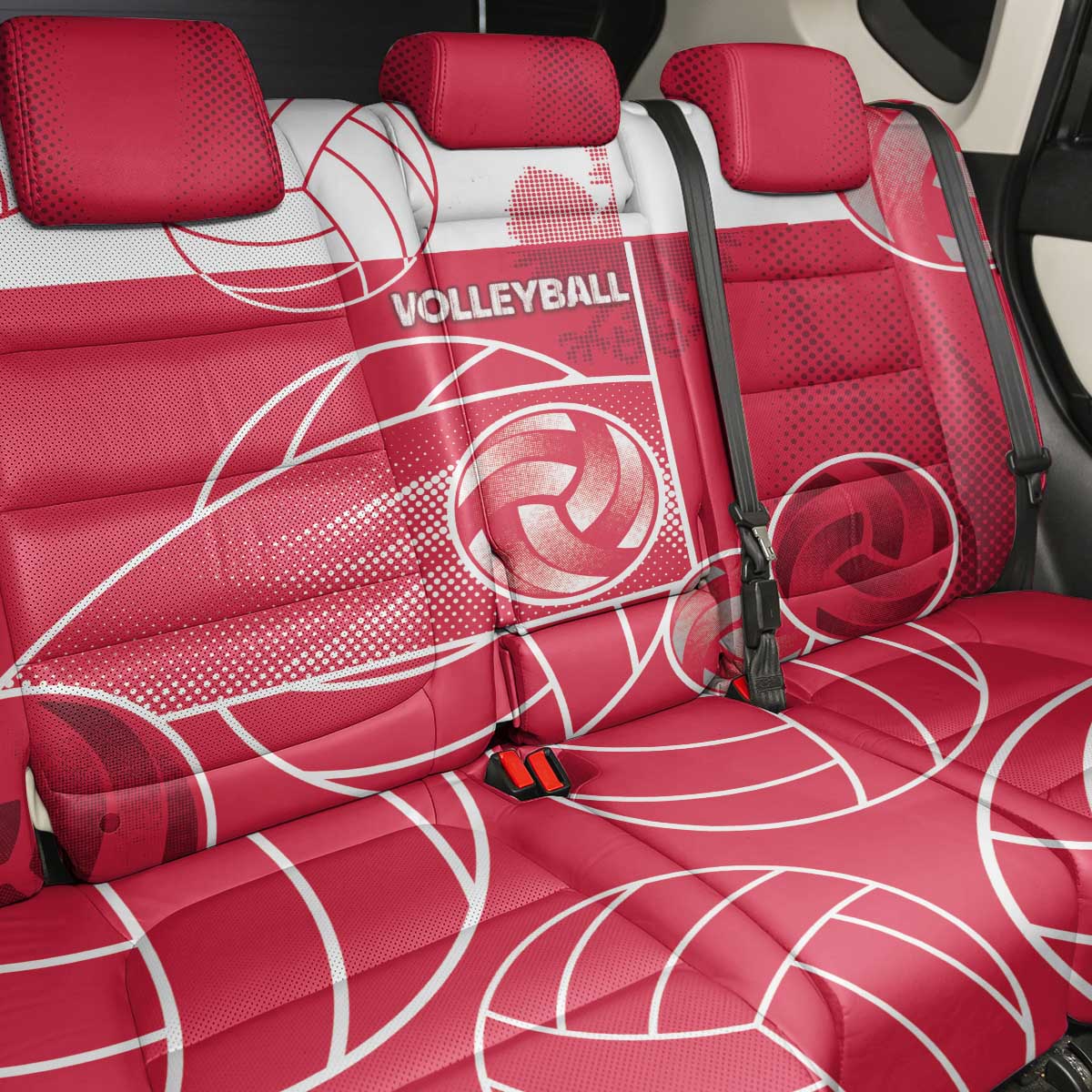 Poland Volleyball Back Car Seat Cover Halftone Dot Style