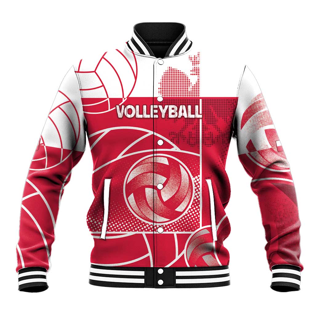Custom Poland Volleyball Baseball Jacket Halftone Dot Style