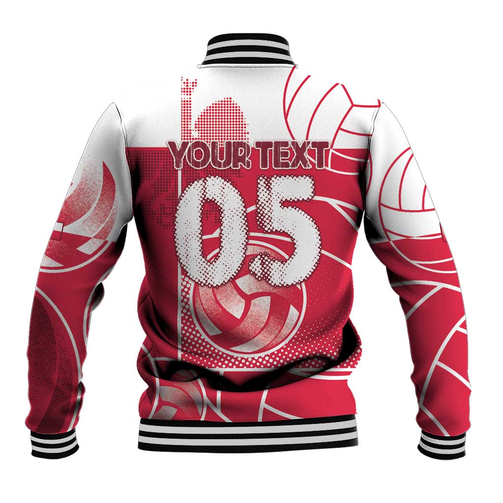 Custom Poland Volleyball Baseball Jacket Halftone Dot Style