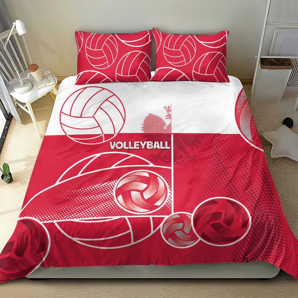 Poland Volleyball Bedding Set Halftone Dot Style