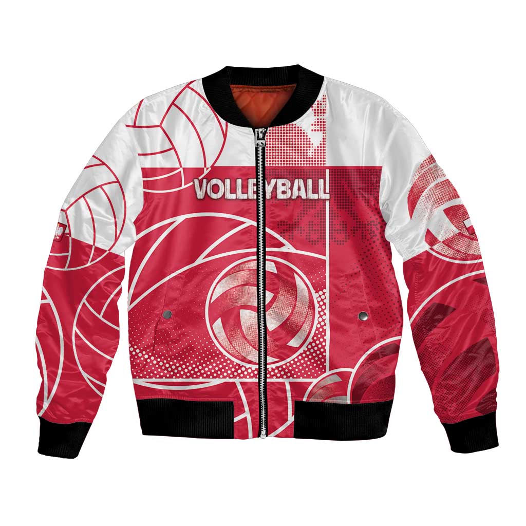 Custom Poland Volleyball Bomber Jacket Halftone Dot Style