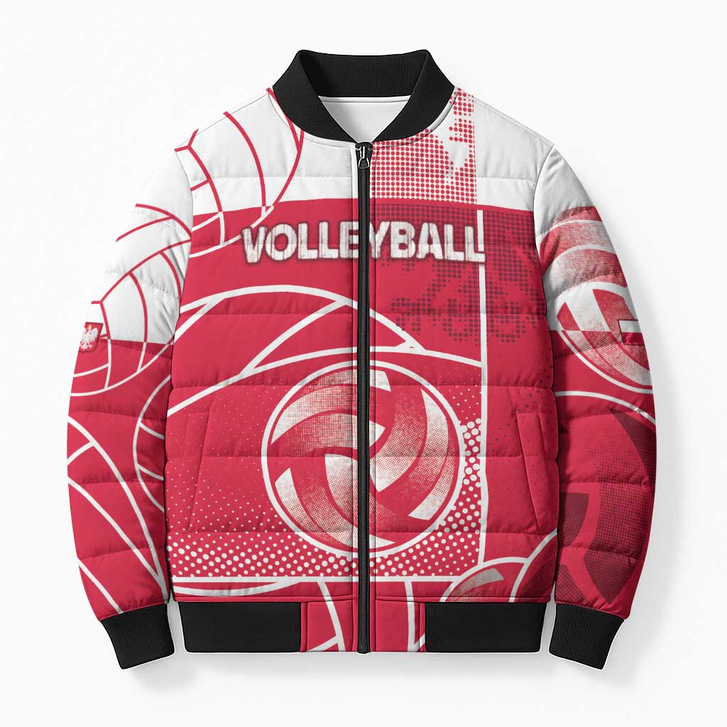 Custom Poland Volleyball Bomber Puffer Jacket Halftone Dot Style