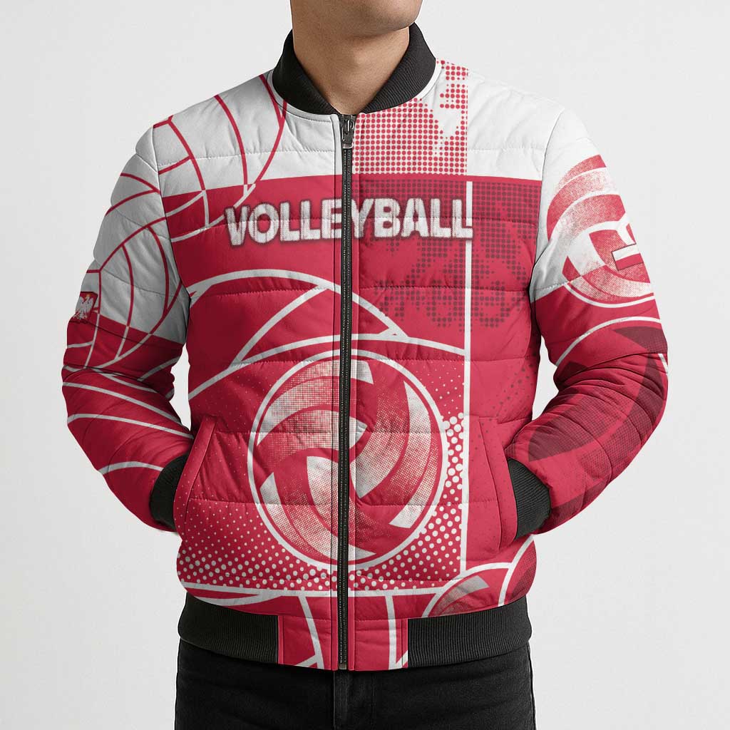 Custom Poland Volleyball Bomber Puffer Jacket Halftone Dot Style