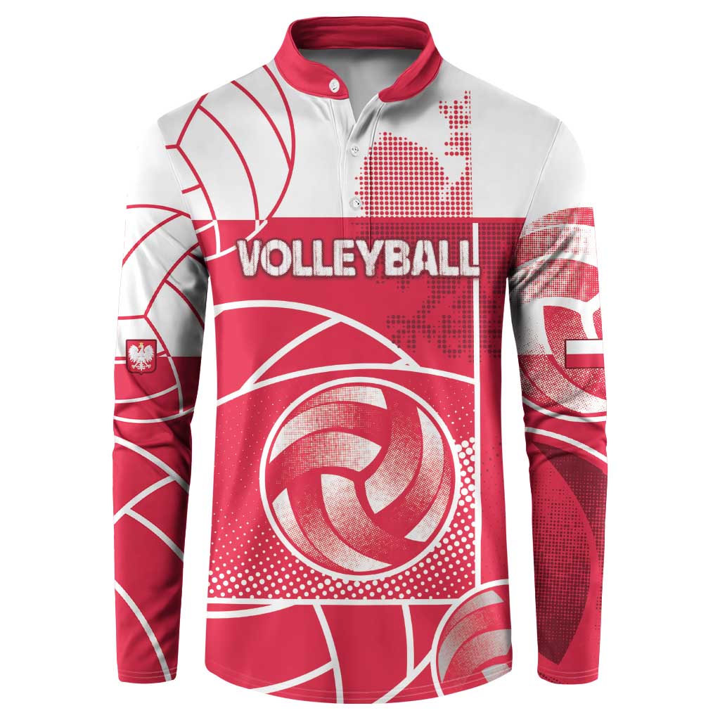 Custom Poland Volleyball Button Sweatshirt Halftone Dot Style