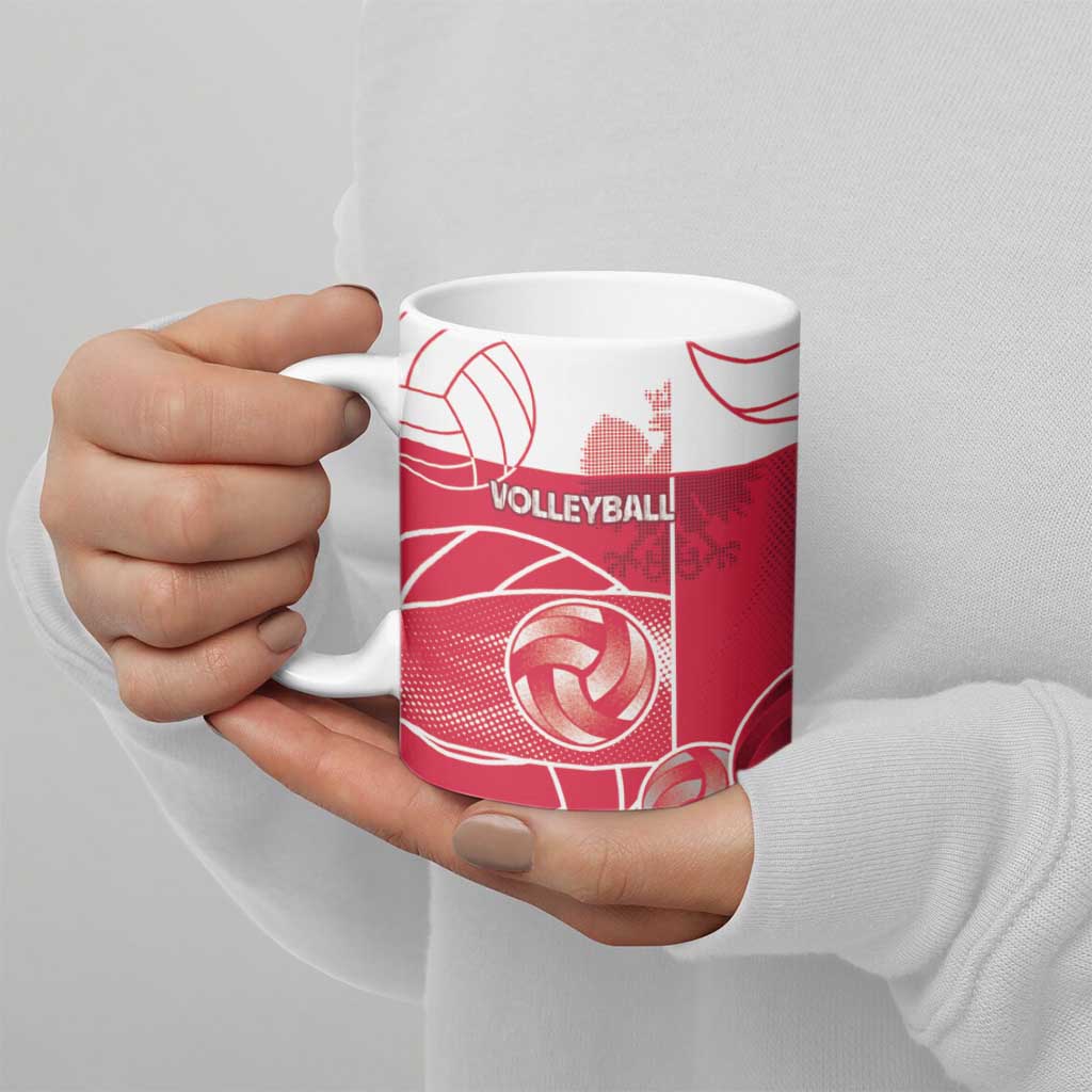 Custom Poland Volleyball Ceramic Mug Halftone Dot Style
