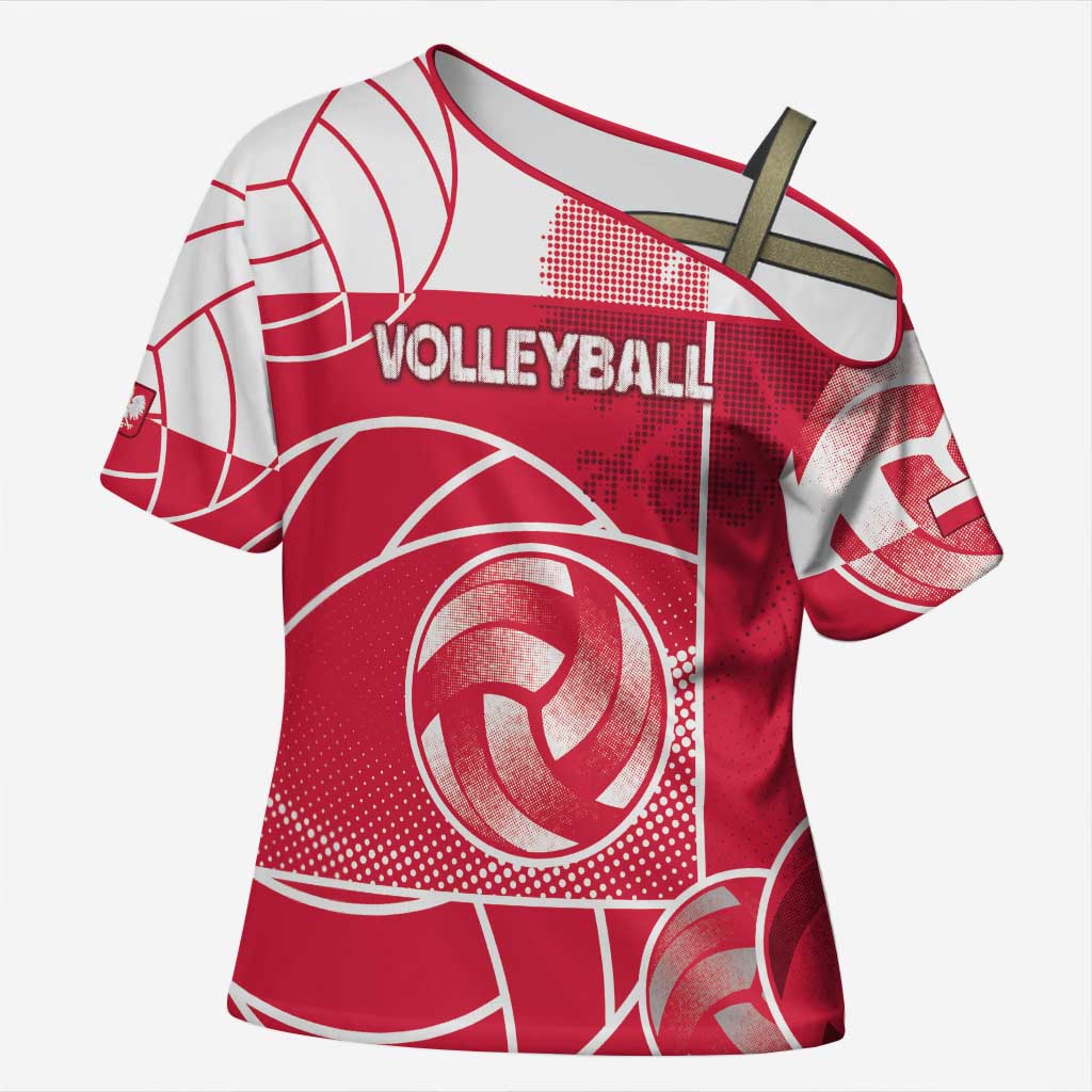 Custom Poland Volleyball Cross Shoulder Shirt Halftone Dot Style