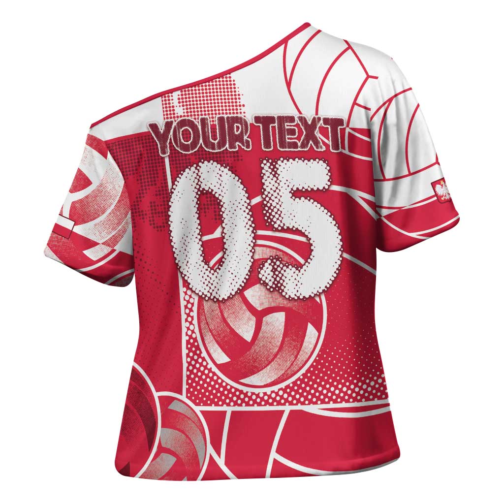 Custom Poland Volleyball Cross Shoulder Shirt Halftone Dot Style