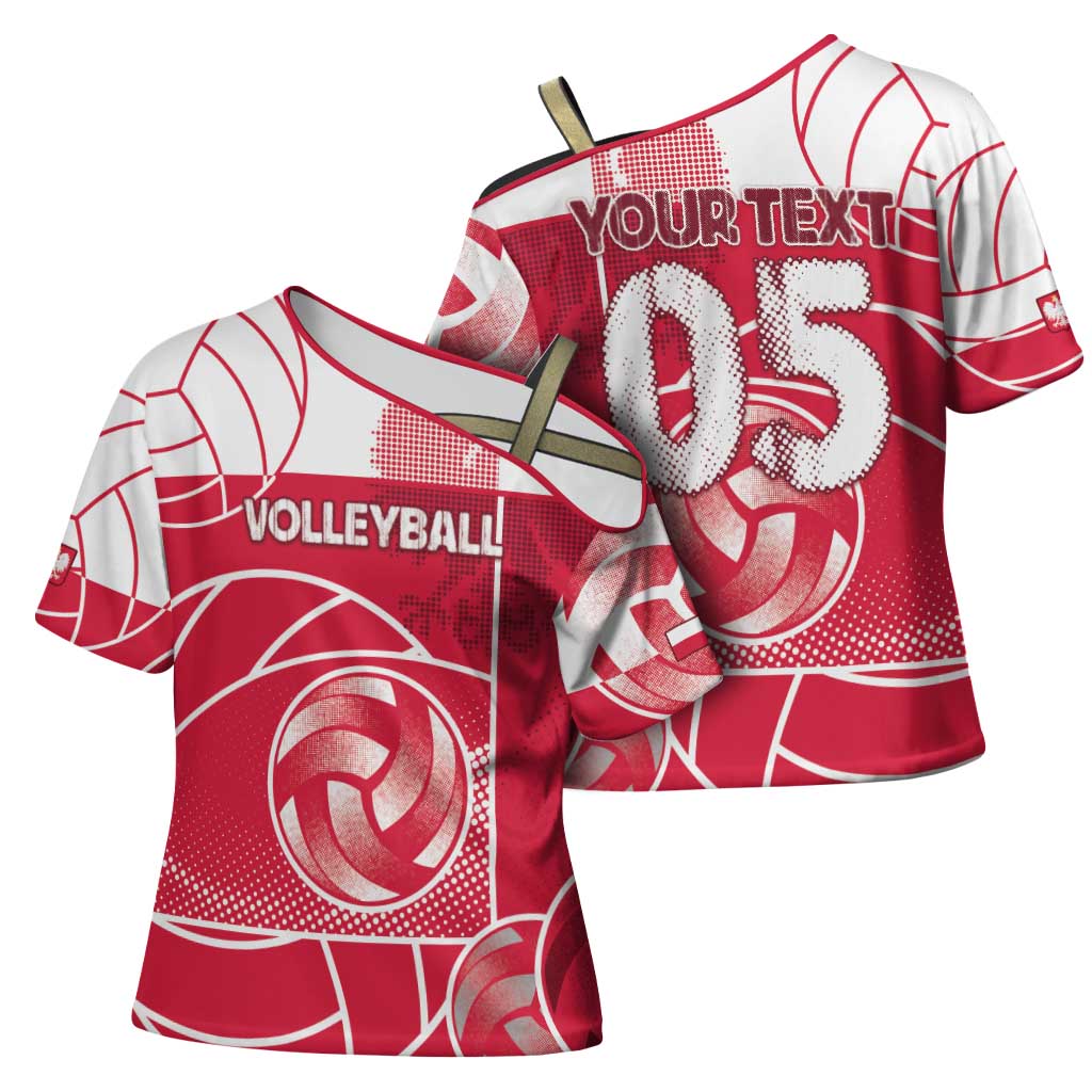 Custom Poland Volleyball Cross Shoulder Shirt Halftone Dot Style