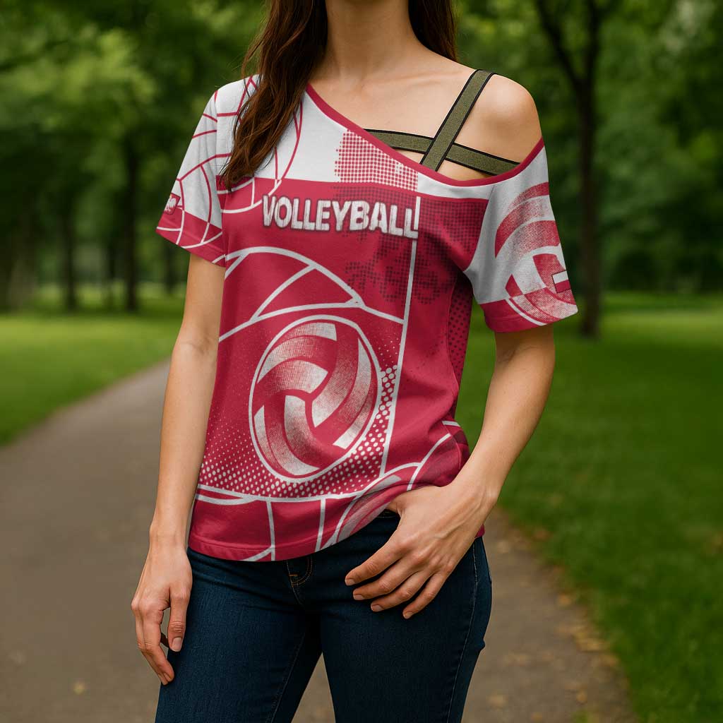 Custom Poland Volleyball Cross Shoulder Shirt Halftone Dot Style