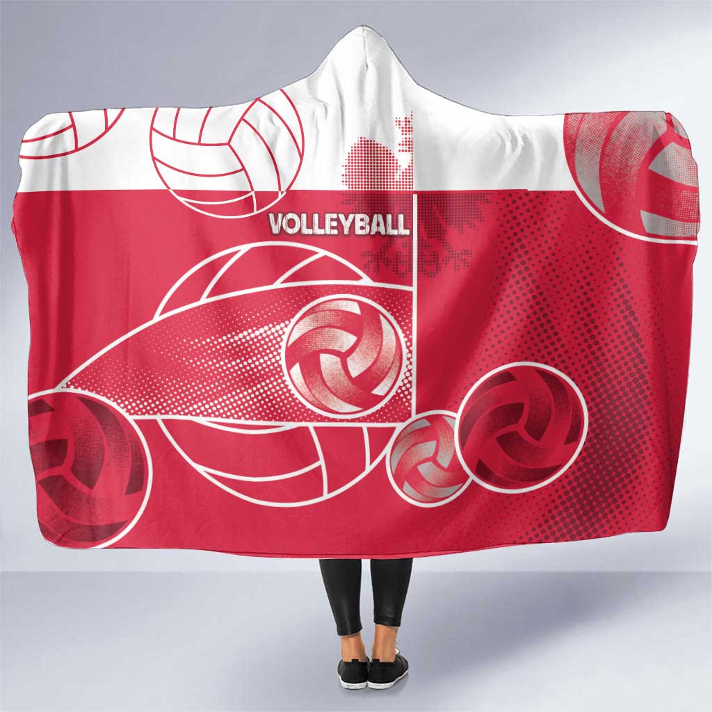 Poland Volleyball Hooded Blanket Halftone Dot Style
