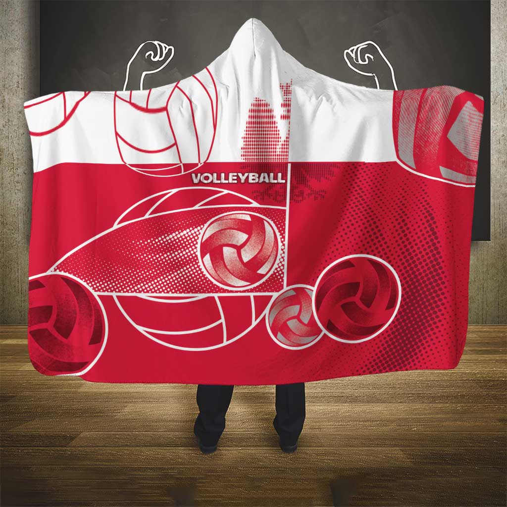 Poland Volleyball Hooded Blanket Halftone Dot Style