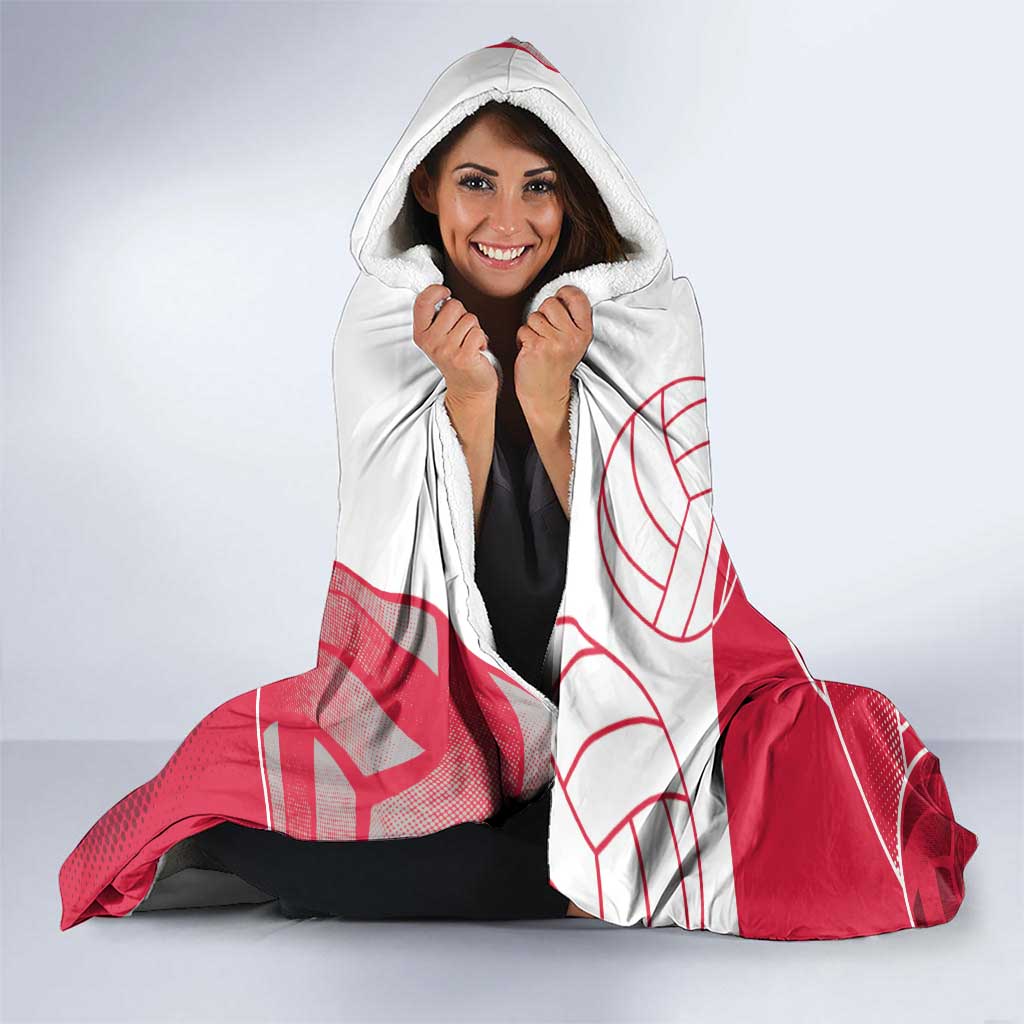 Poland Volleyball Hooded Blanket Halftone Dot Style